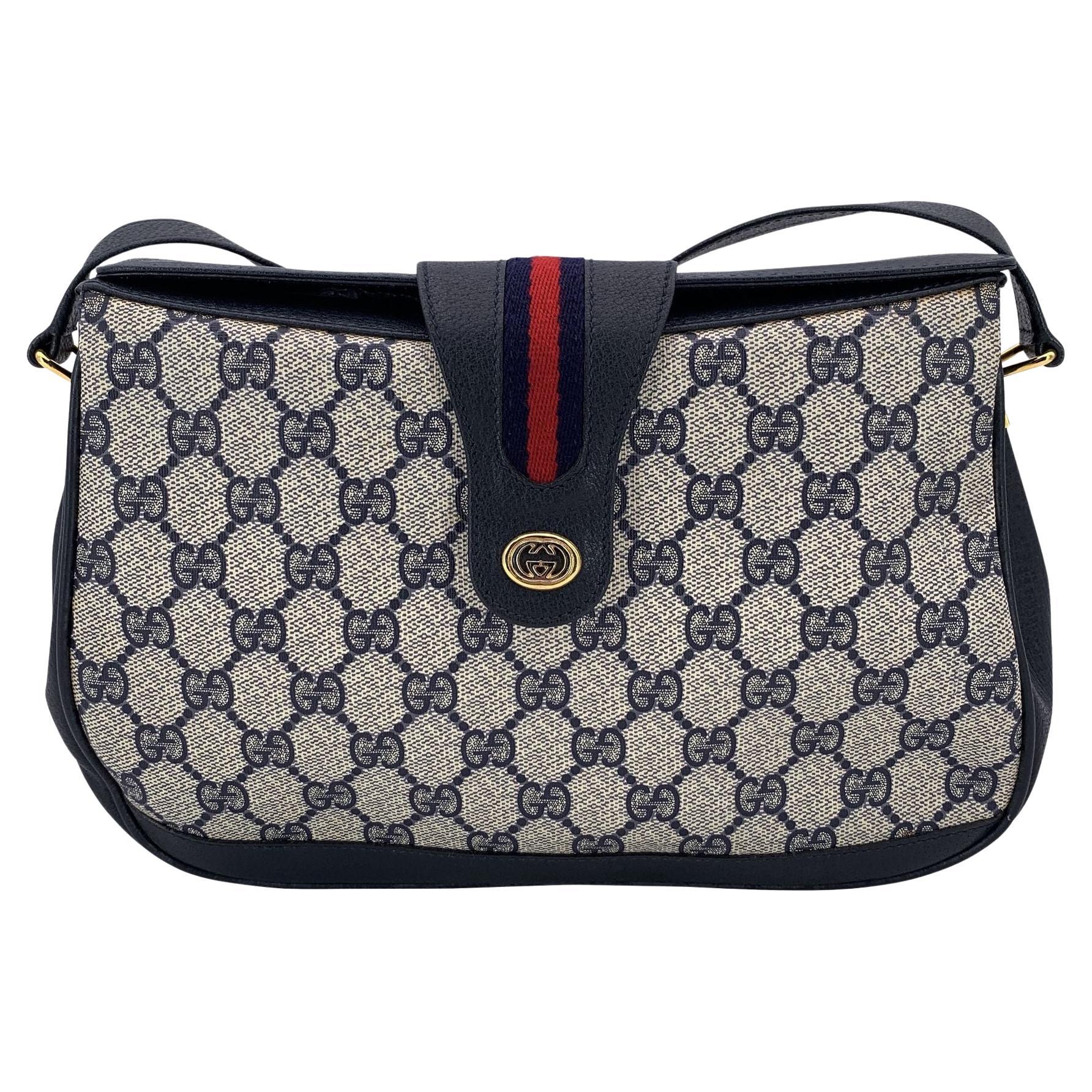 Gucci Vintage Ophidia Blue Monogram Canvas and Leather Shoulder Bag For Sale