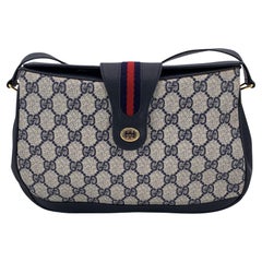 Gucci Vintage Ophidia Blue Monogram Canvas and Leather Shoulder Bag