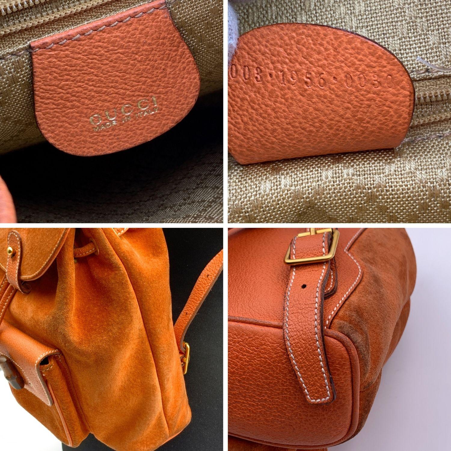 Women's Gucci Vintage Orange Suede Bamboo Small Backpack Shoulder Bag