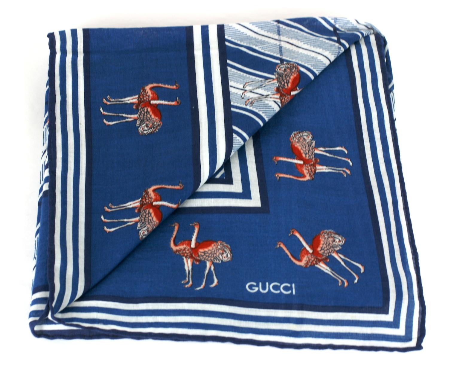 Gucci Vintage Ostrich Print Cotton Scarf In Excellent Condition For Sale In New York, NY