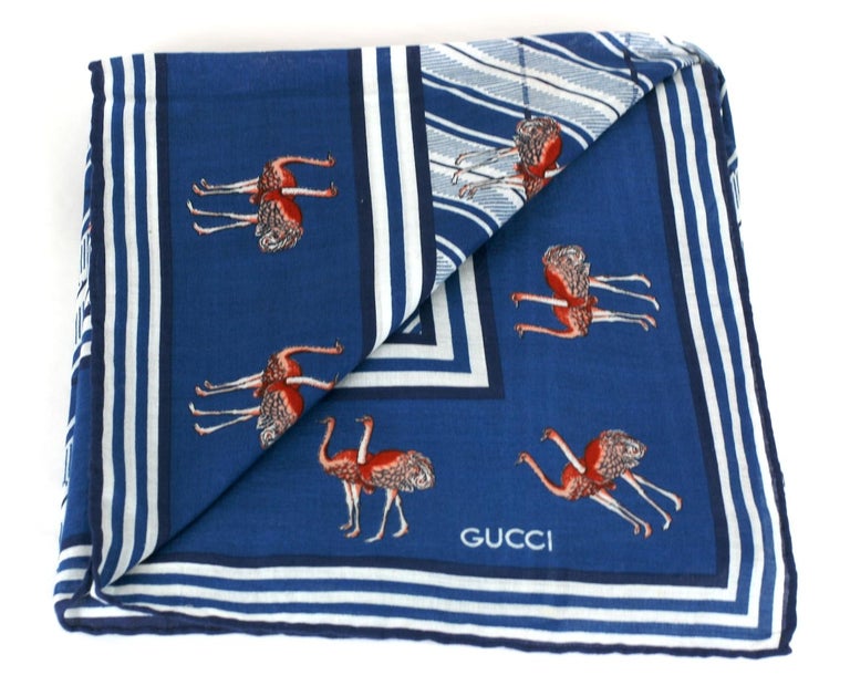 Gucci Vintage Ostrich Print Cotton Scarf For Sale 1