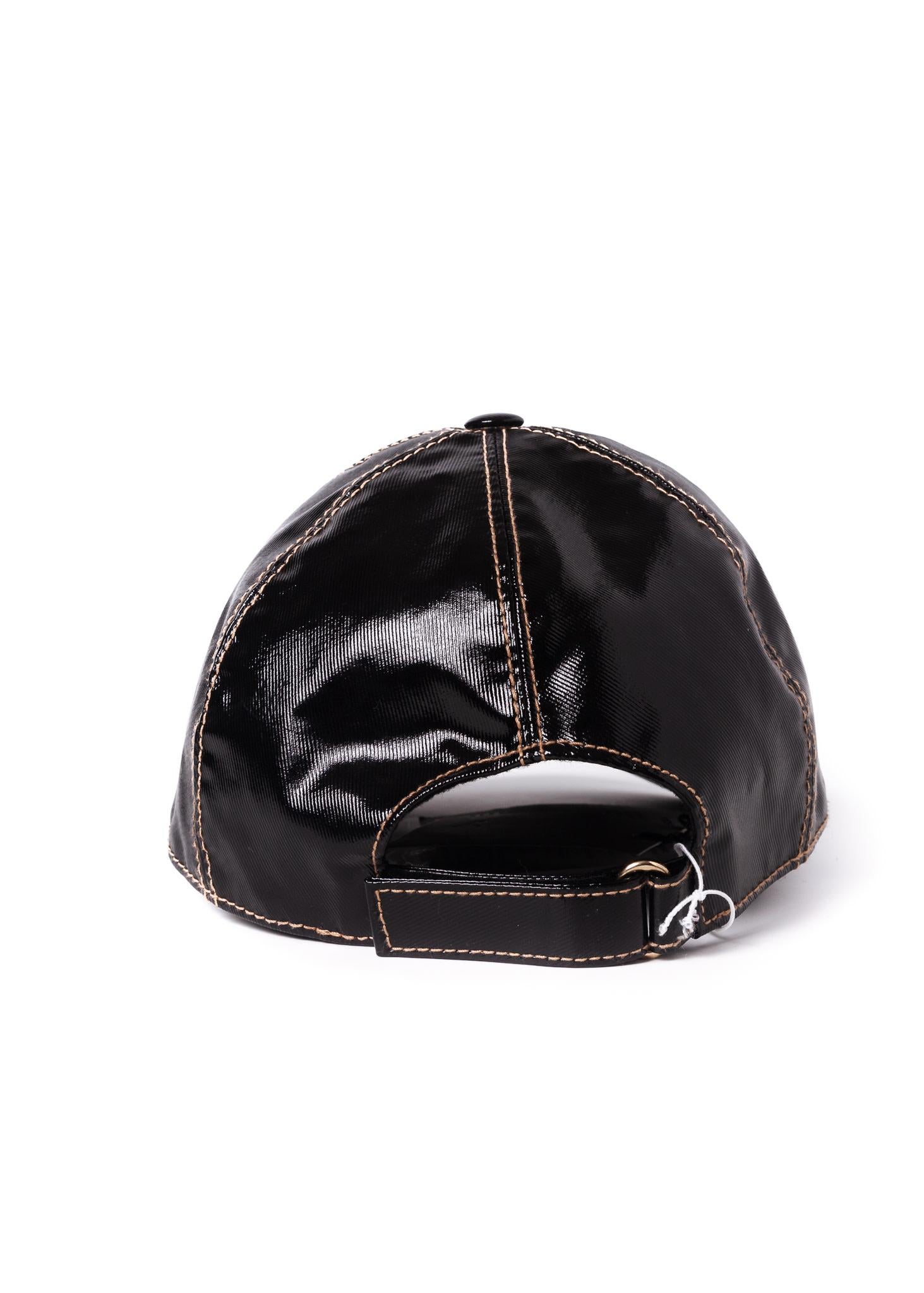 Nero Gucci Cappello da baseball in vernice vintage con doppio logo GG