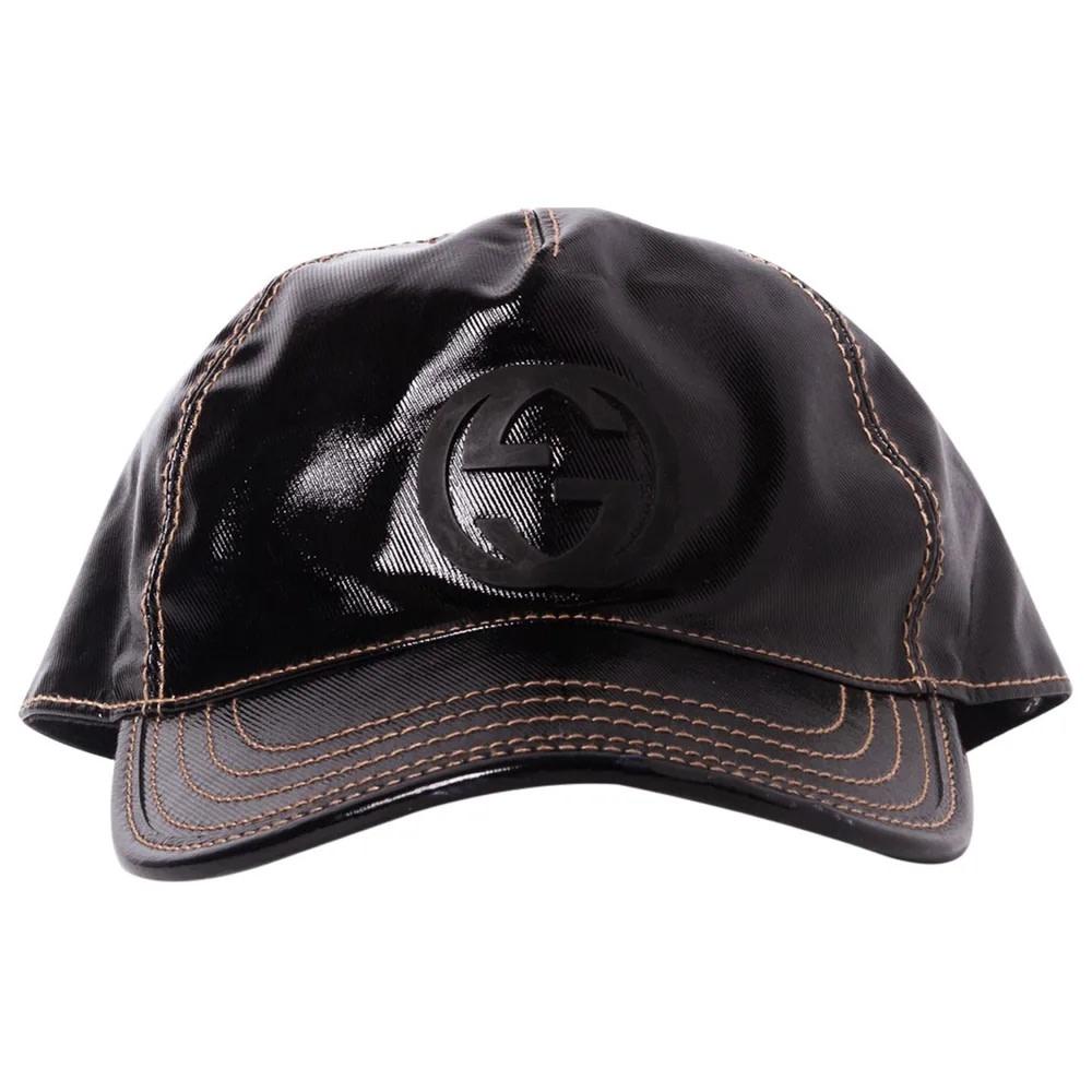 Gucci Vintage Patent Leather Double GG Logo Baseball Cap at 1stDibs