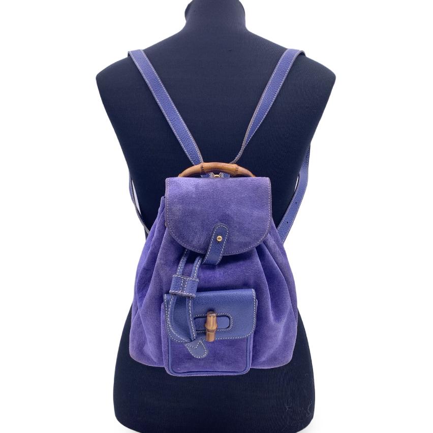 Women's Gucci Vintage Perwinkle Suede Bamboo Small Backpack Shoulder Bag