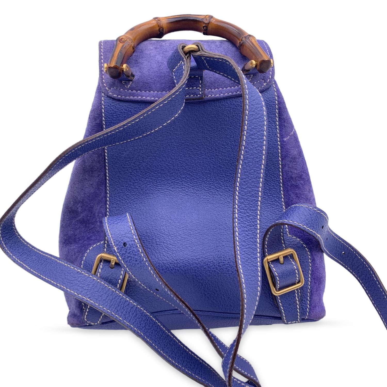 Gucci Vintage Perwinkle Suede Bamboo Small Backpack Shoulder Bag 1