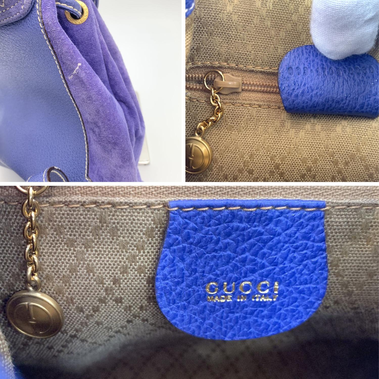 Gucci Vintage Perwinkle Suede Bamboo Small Backpack Shoulder Bag 2