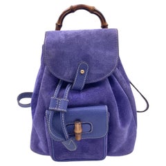 Gucci Vintage Perwinkle Suede Bamboo Small Backpack Shoulder Bag