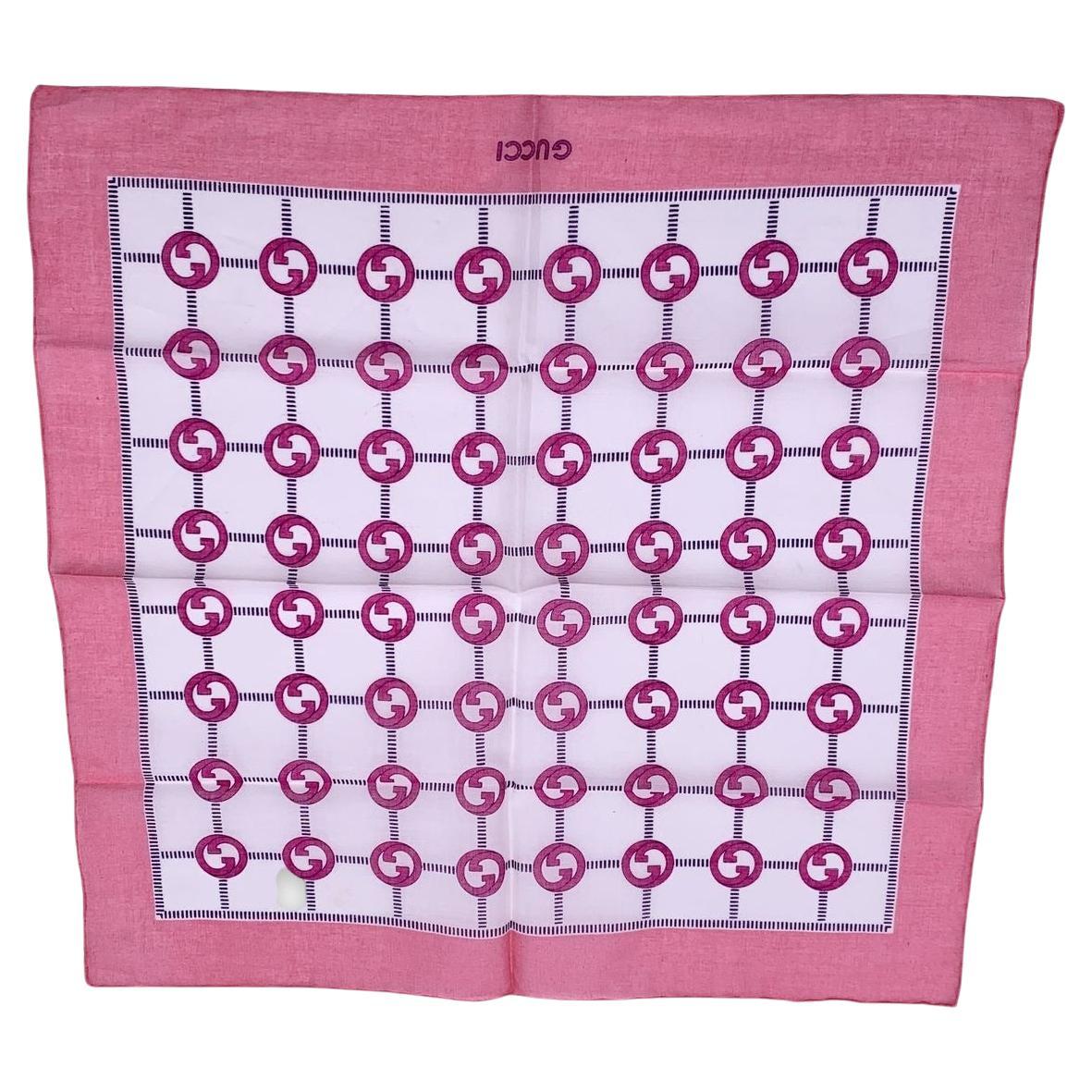 Gucci Vintage Pink GG Logo Cotton Neck Scarf Pocket Square For Sale