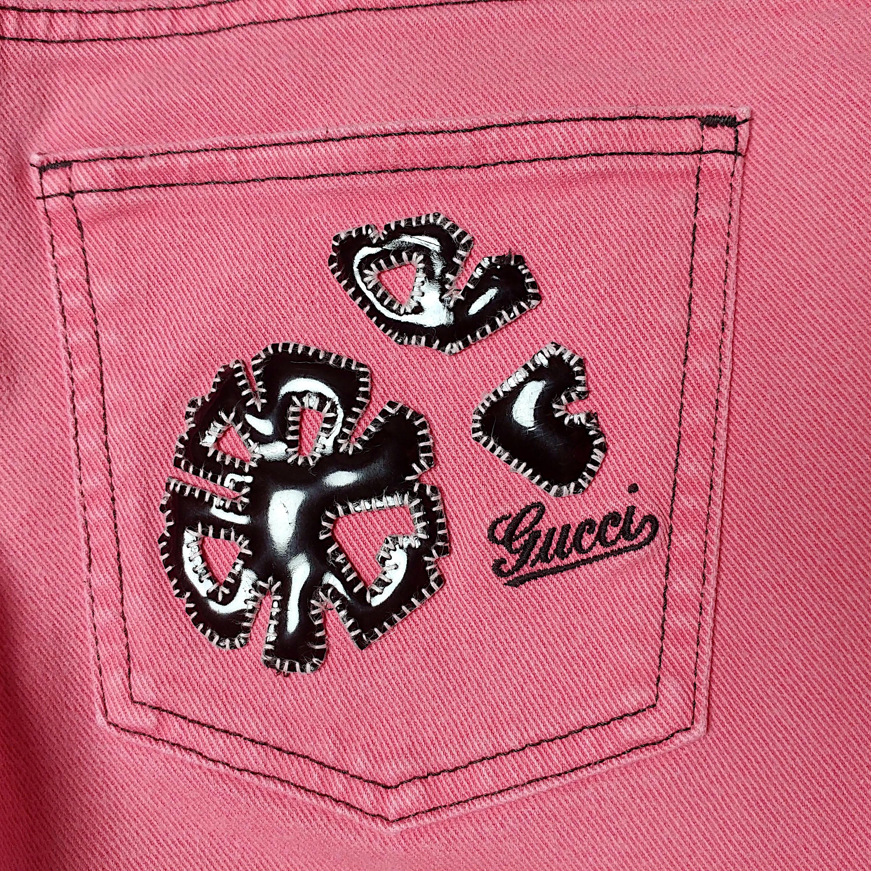 GUCCI - Vintage Pink Jeans with Black Stitchings and Patches  Size 6US 38EU 6