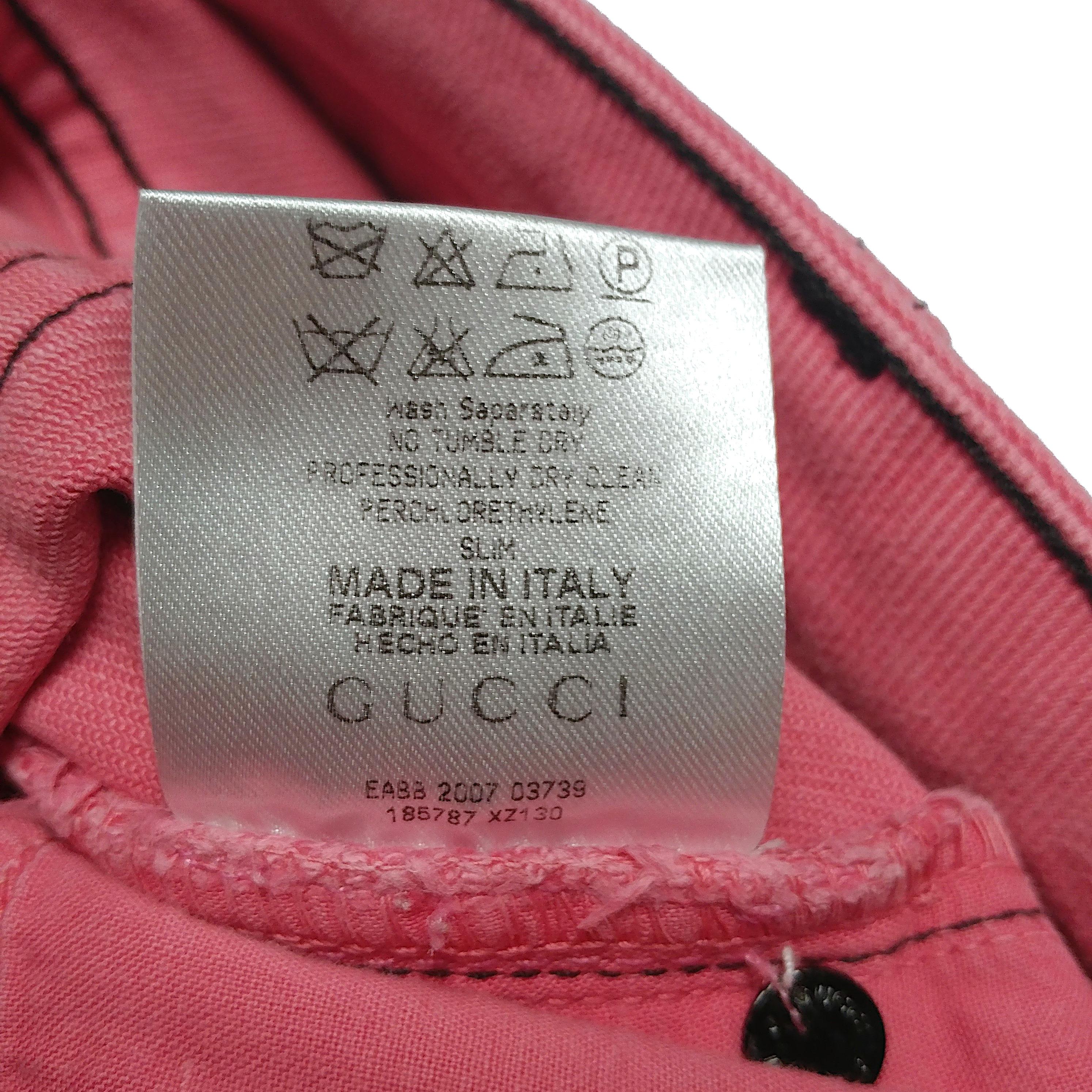 GUCCI Jeans vintage rosa con cuciture e toppe nere Taglia 6US