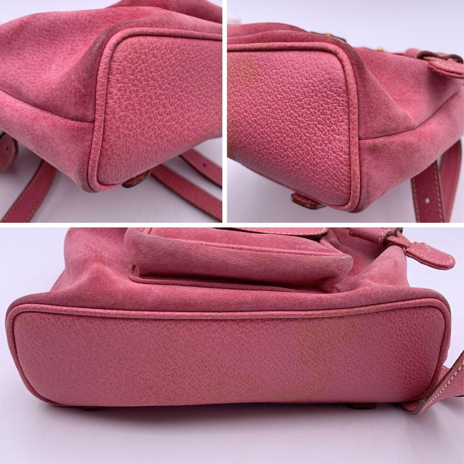Gucci Vintage Pink Suede Bamboo Small Backpack Shoulder Bag In Good Condition In Rome, Rome