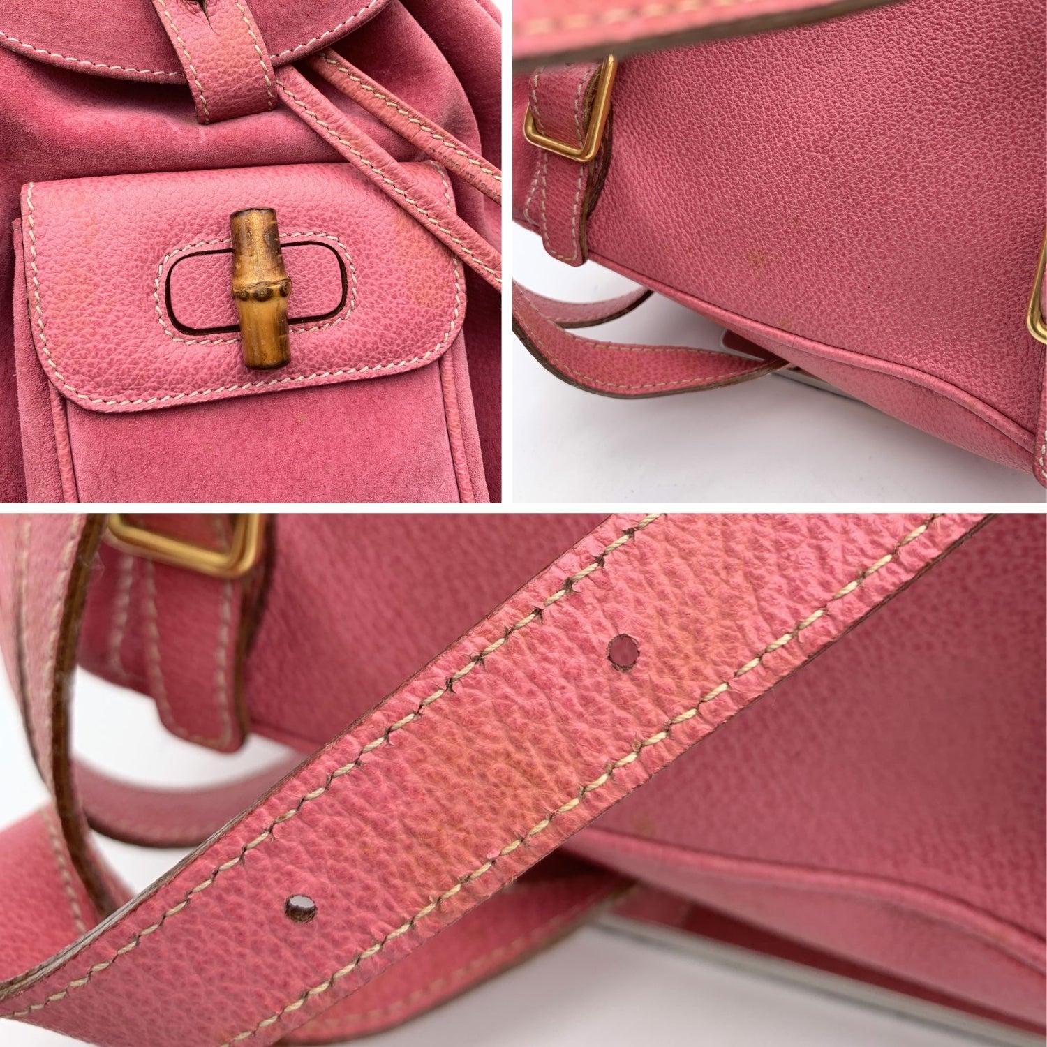 Women's Gucci Vintage Pink Suede Bamboo Small Backpack Shoulder Bag