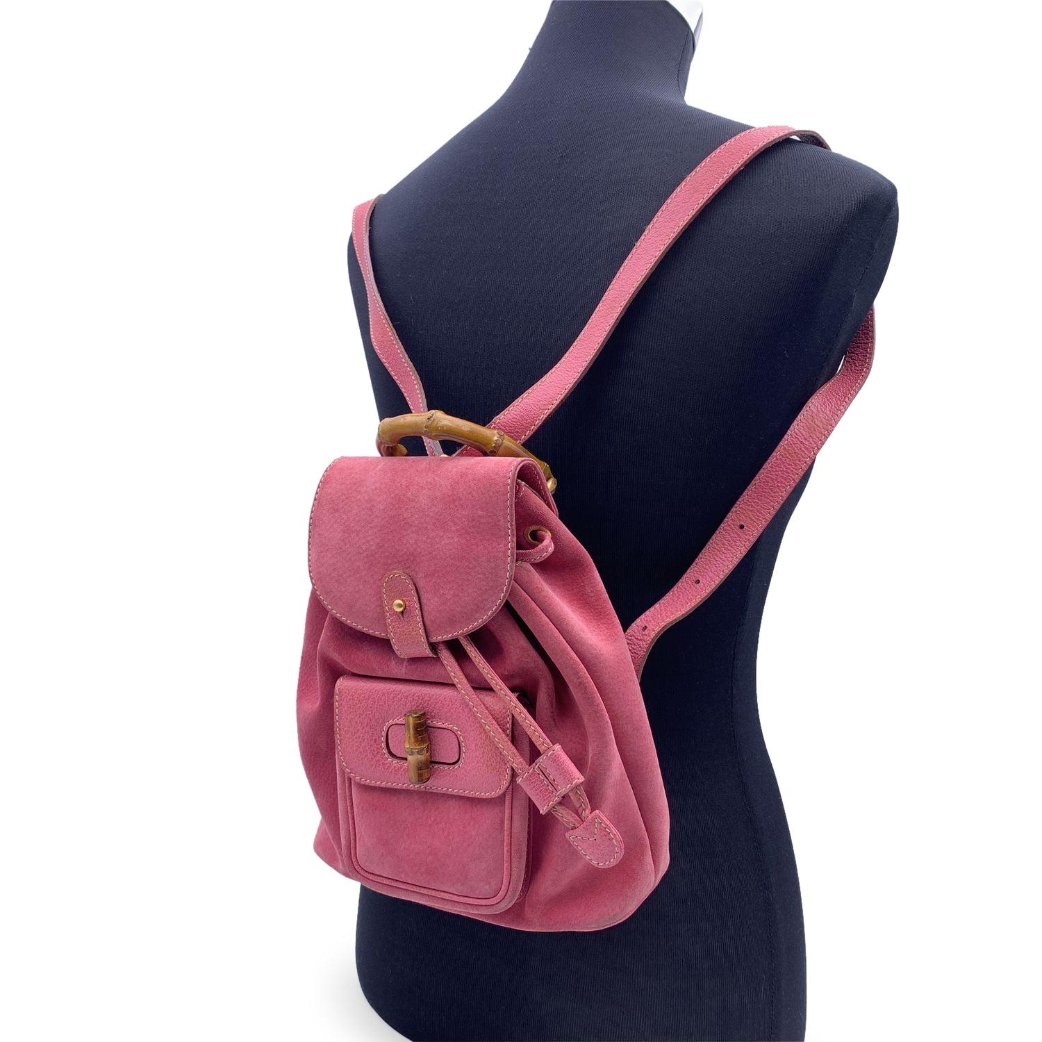 Gucci Vintage Pink Suede Bamboo Small Backpack Shoulder Bag 4