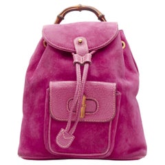 Gucci Vintage pink suede leather Bamboo turnlock backpack bag