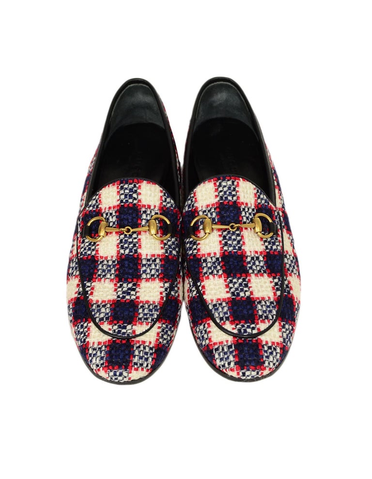 Gucci Vintage Plaid Tweed New Jordaan Check Loafers sz 38 For Sale