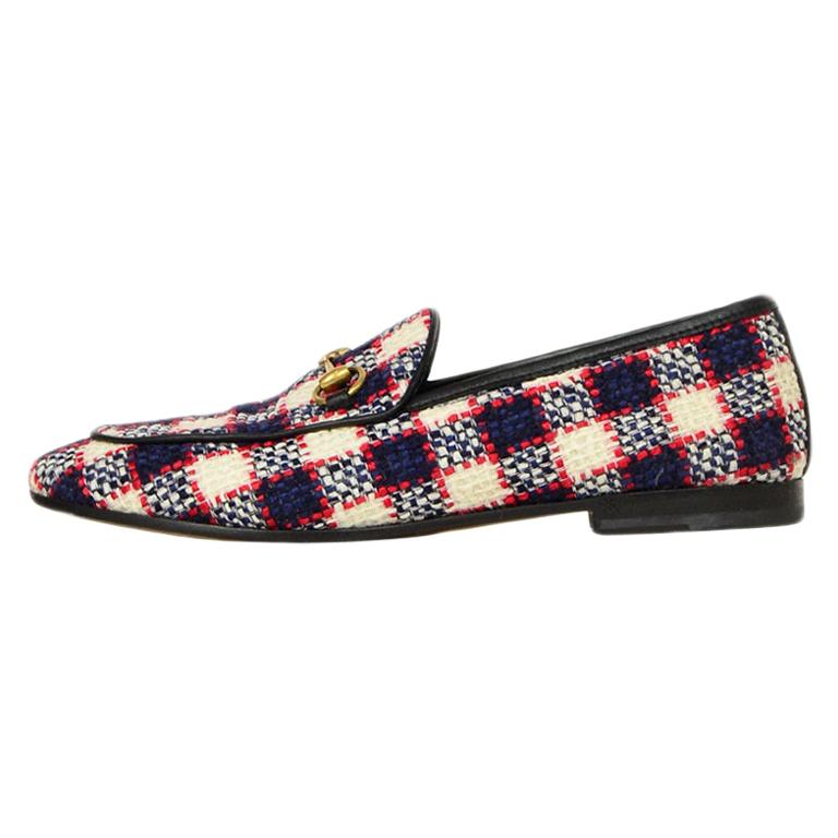 Gucci Vintage Plaid Tweed New Jordaan Check Loafers sz 38 For Sale at ...