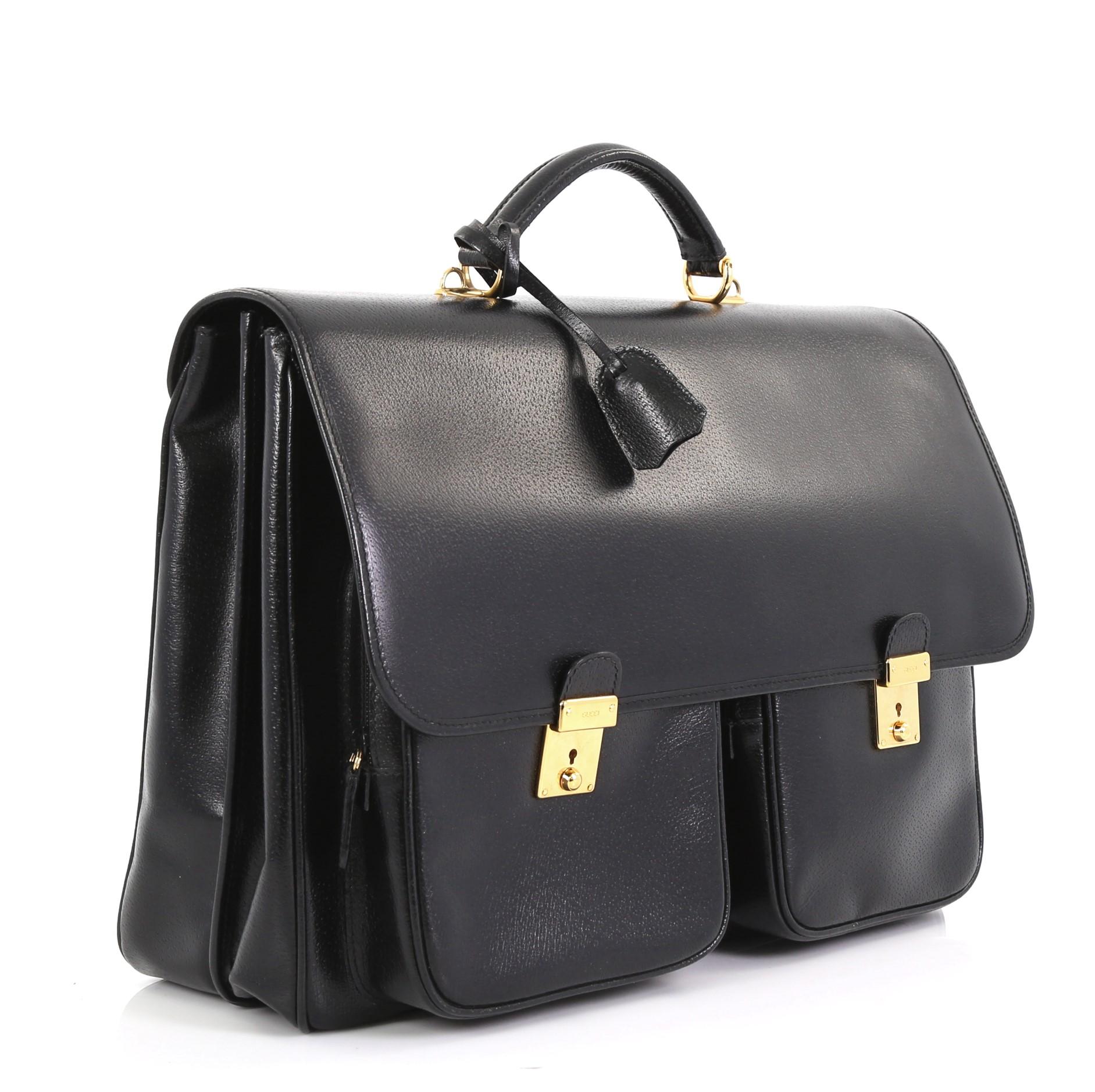 Black Gucci Vintage Pocket Briefcase Leather Medium