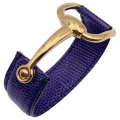 Gucci Vintage Purple Leather Bangle Cuff Belt Bracelet Gold Horsebit