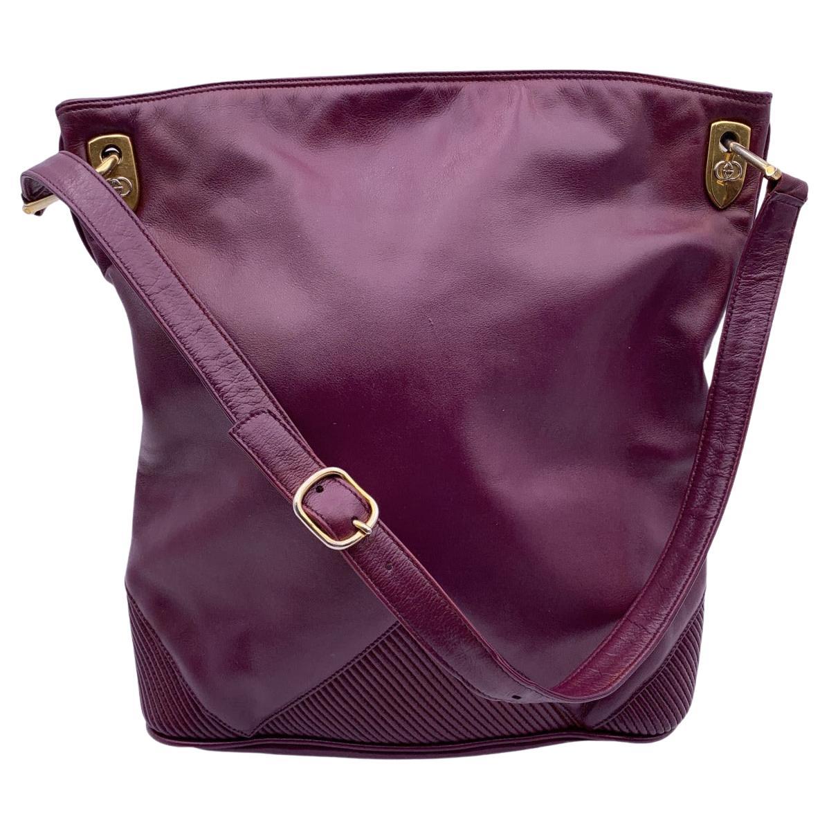 Gucci Vintage Purple Leather Bucket Shoulder Bag Tote For Sale at 1stDibs