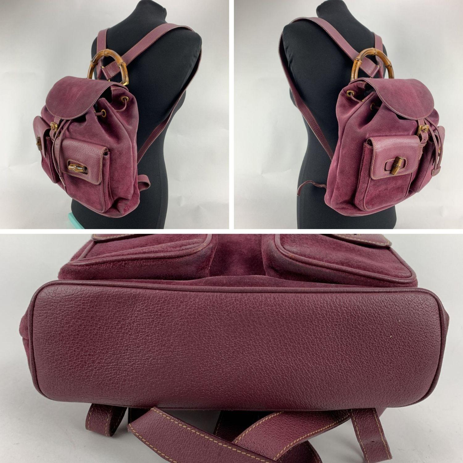 Black Gucci Vintage Purple Suede Leather Bamboo Backpack Bag