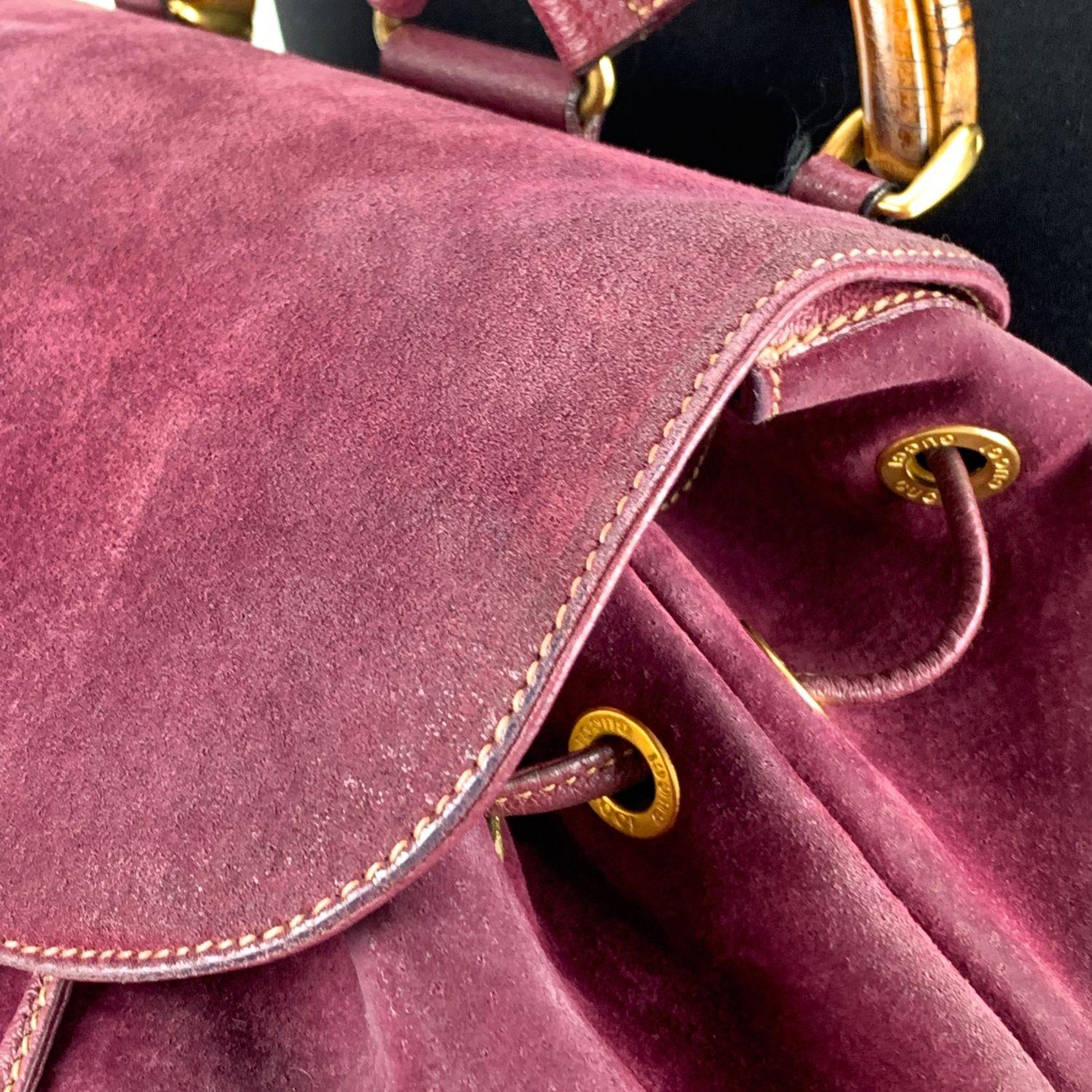 Gucci Vintage Purple Suede Leather Bamboo Backpack Bag In Fair Condition In Rome, Rome