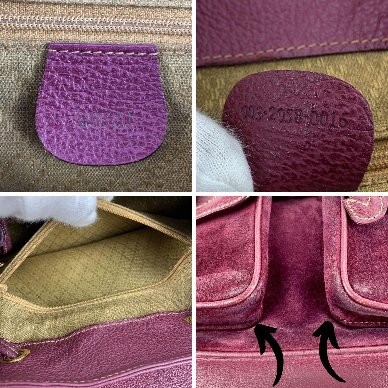 Gucci Vintage Purple Suede Leather Bamboo Backpack Bag 3