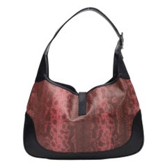 Gucci Vintage Python Red Leather Hobo Jackie Bag Large