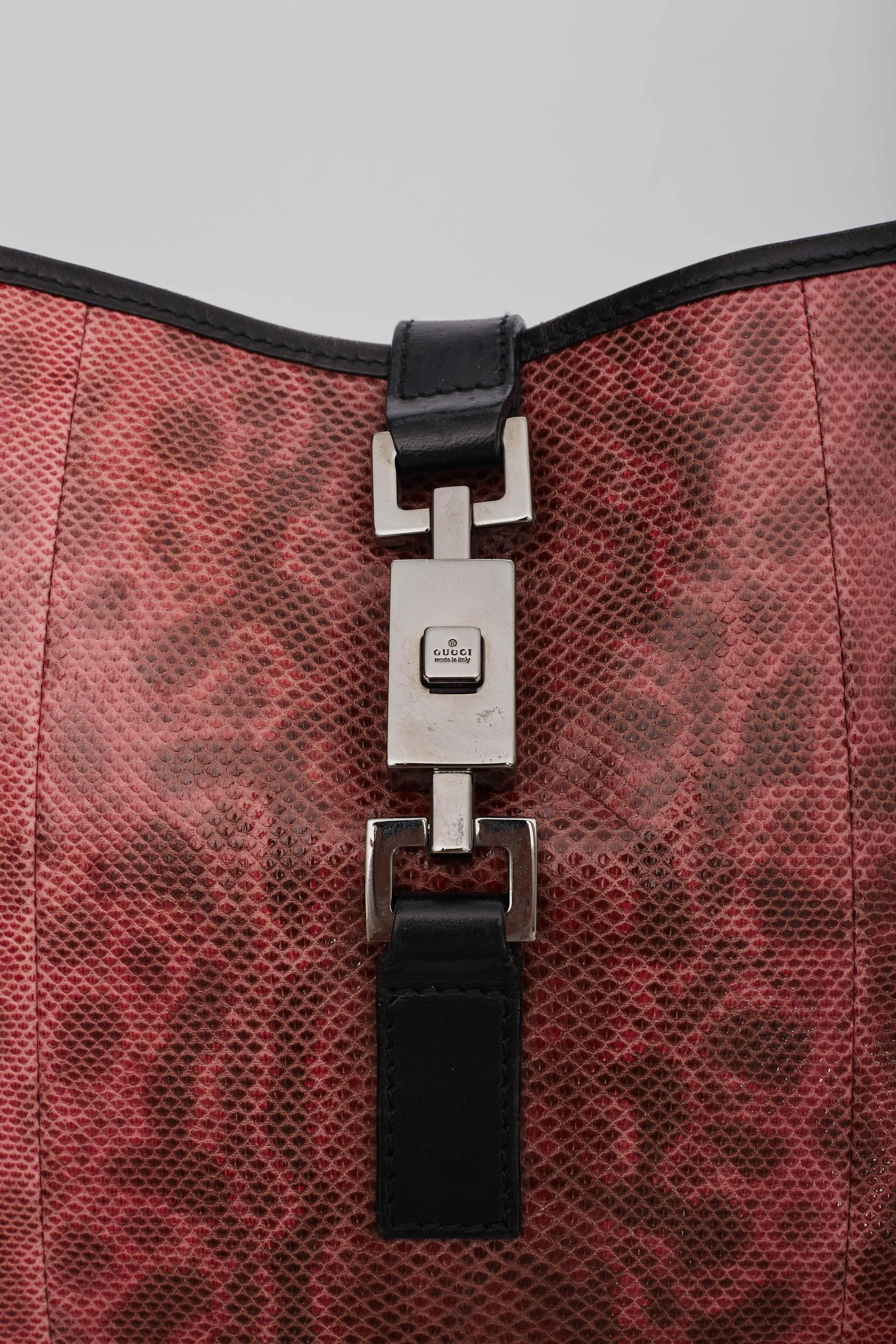 Gucci Vintage Python Red Leather Hobo Jackie Bag Large 1