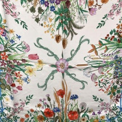 Gucci Vintage Rare Floral Pattern Silk Scarf Accornero Blue Border