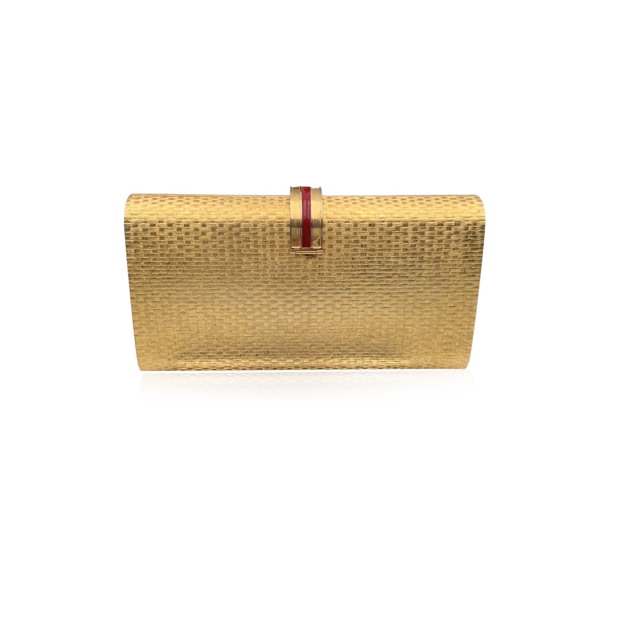 Brown Gucci Vintage Rare Gold Metal Basket Look Evening Clutch Bag