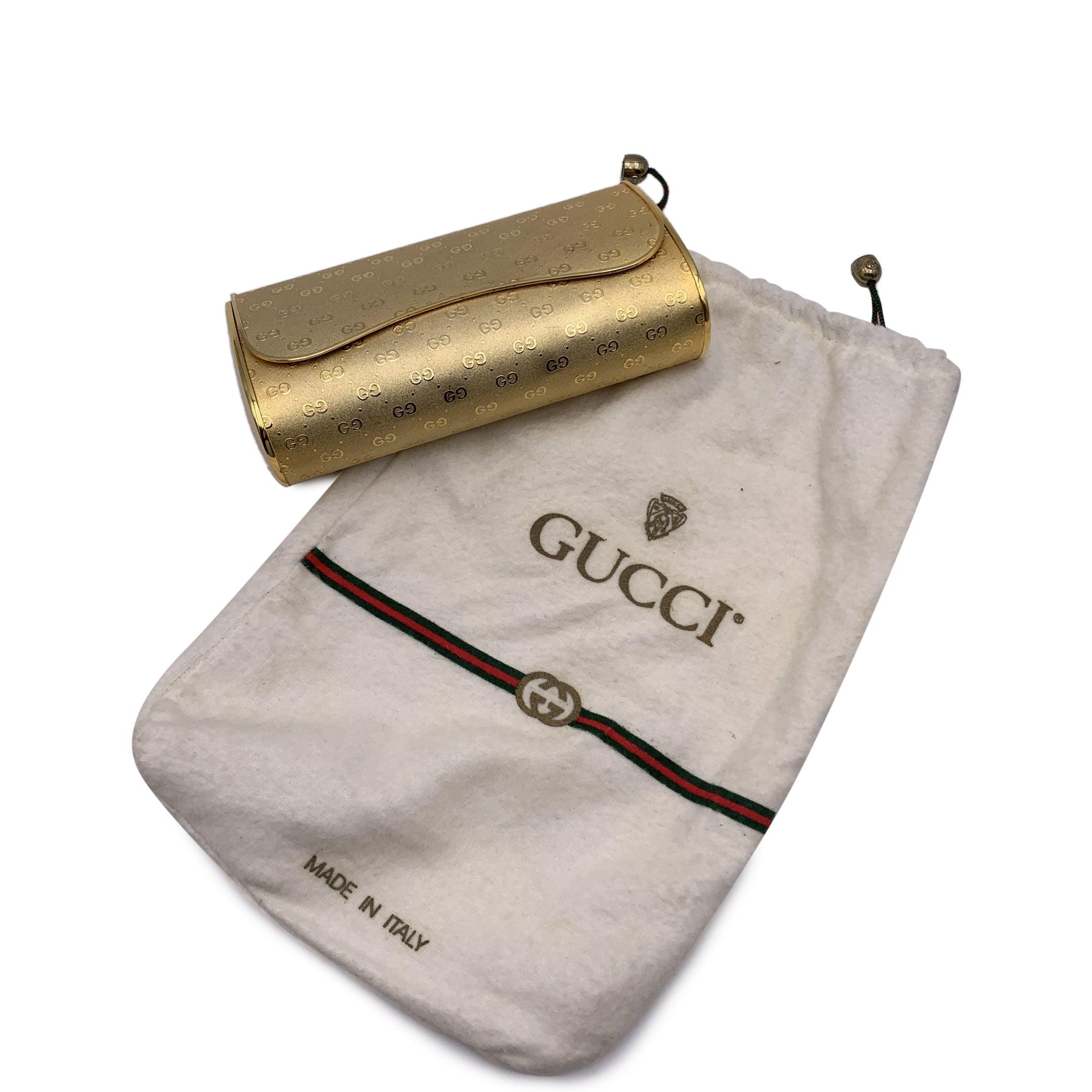 Brown Gucci Vintage Rare Gold Metal GG Monogram Evening Clutch Bag For Sale