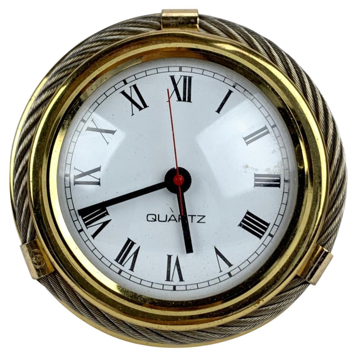 Gucci Vintage Rare Metal Round Gold and Silver Table Clock For Sale
