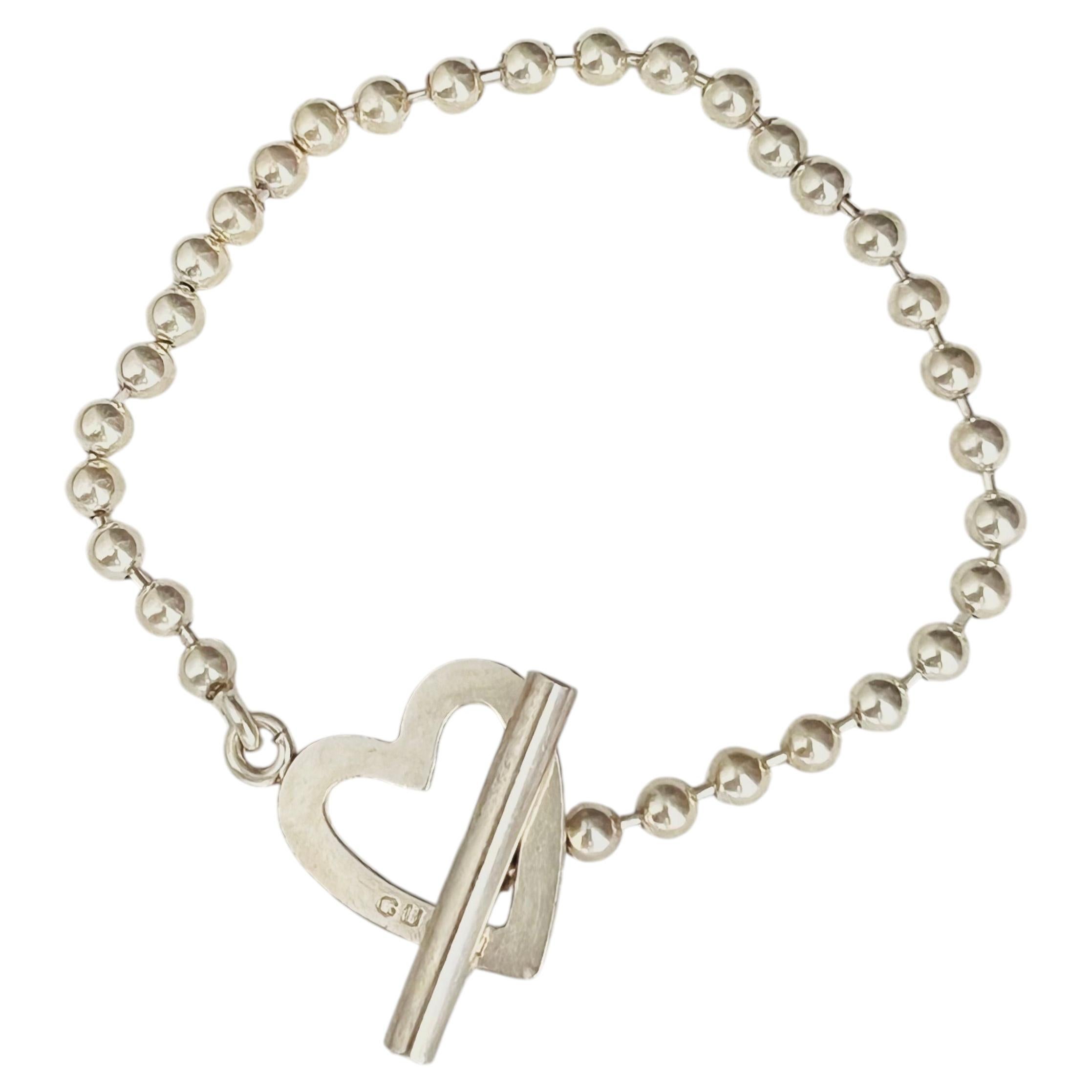 Gucci Vintage Rare Sterling Silver Boule Heart Ball Dots Chain Toggle Bracelet