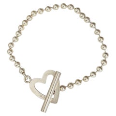 Gucci Vintage Rare Sterling Silver Boule Heart Ball Dots Chain Toggle Bracelet