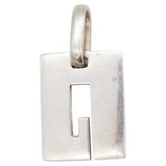 Gucci Vintage Rare Unisex Sterling Silver Iconic G Rectangle Modernist Pendant