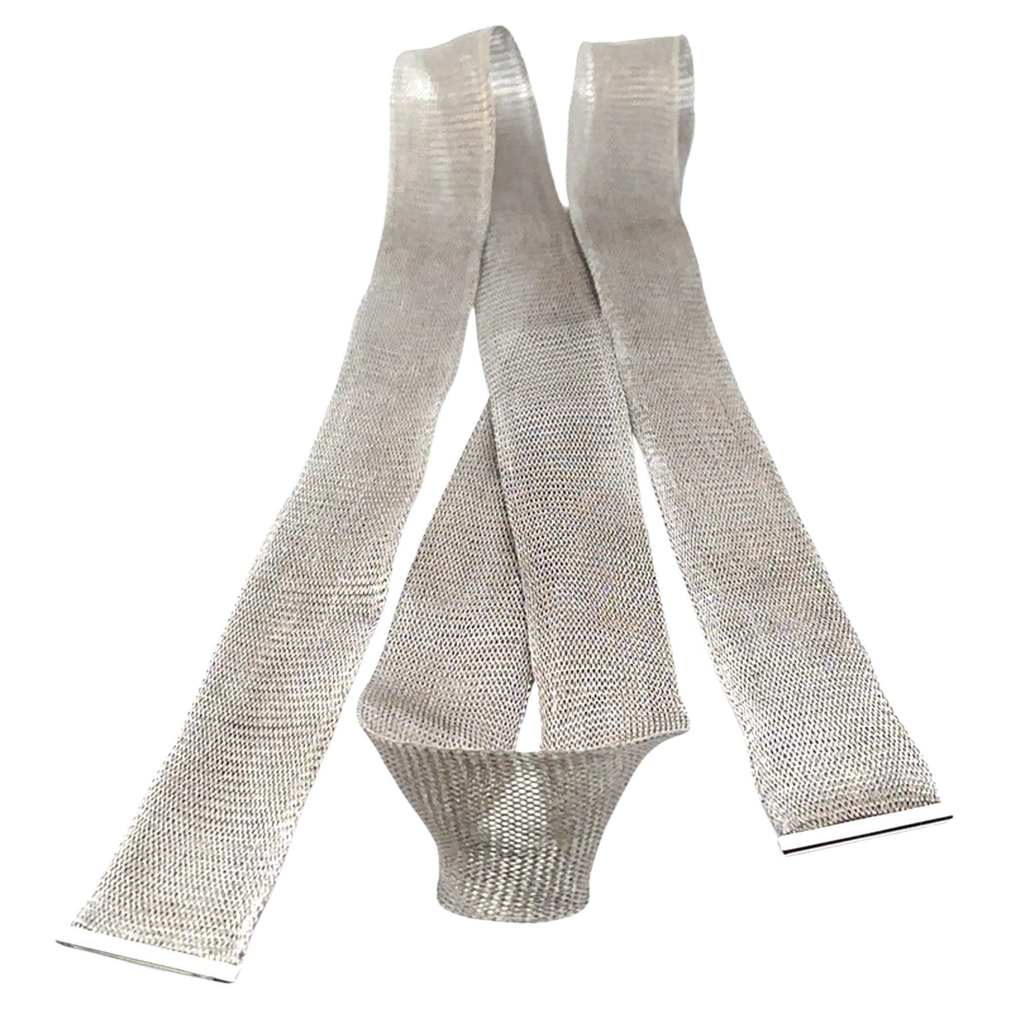 Gucci Vintage Rare White Gold Mesh Tie Necklace For Sale 1