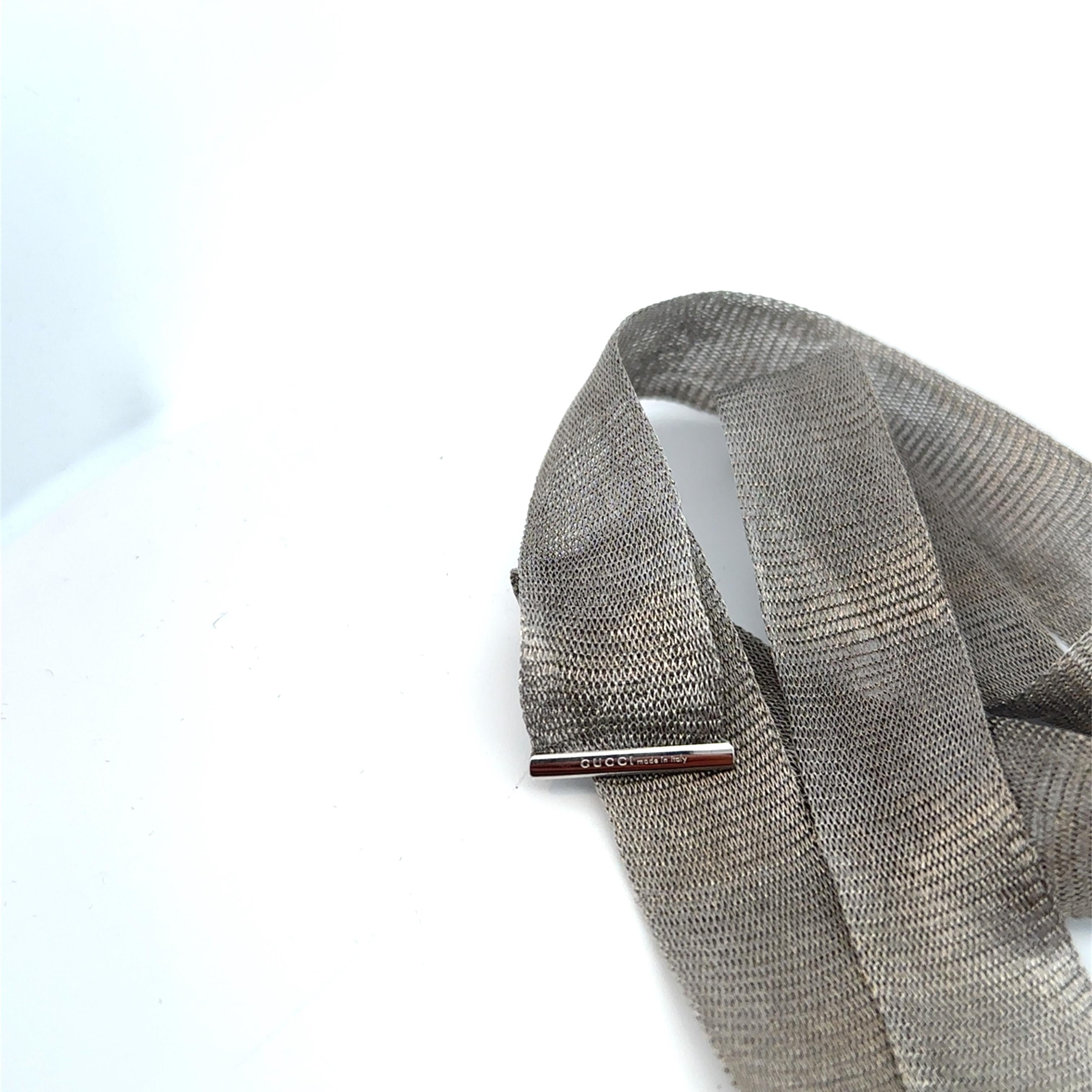 Gucci Vintage Rare White Gold Mesh Tie Necklace For Sale 5