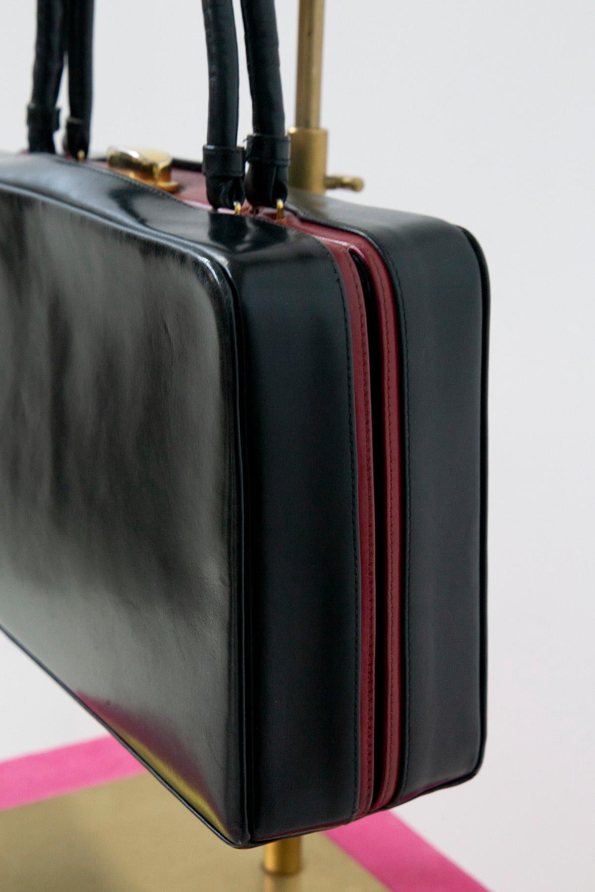 Gucci Vintage rote und schwarze Lederhandtasche im Angebot 2