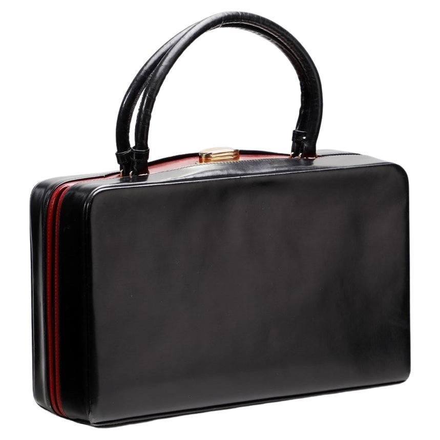 1950s gucci Black Vintage Leather Bag With Red Leather 
