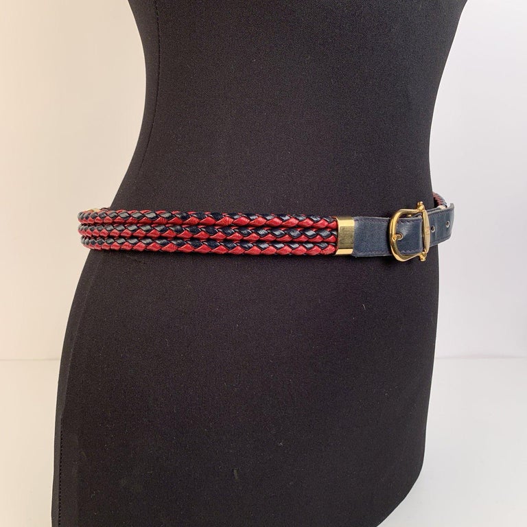 Gucci Vintage Red and Blue Leather Braided Strings Belt Size 75 For Sale at 1stDibs