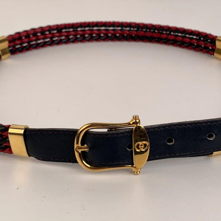 Gucci Vintage Red and Blue Leather Braided Strings Belt Size 75 For Sale at 1stDibs
