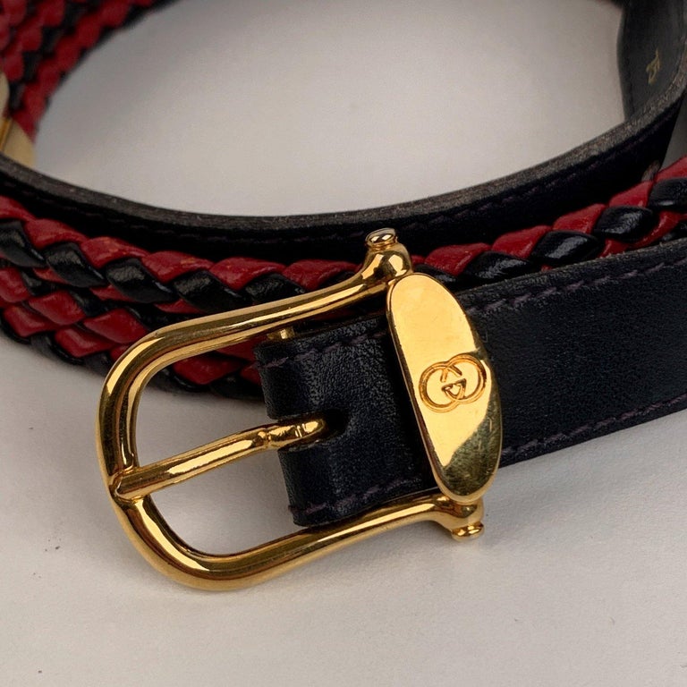 Gucci Vintage Red and Blue Leather Braided Strings Belt