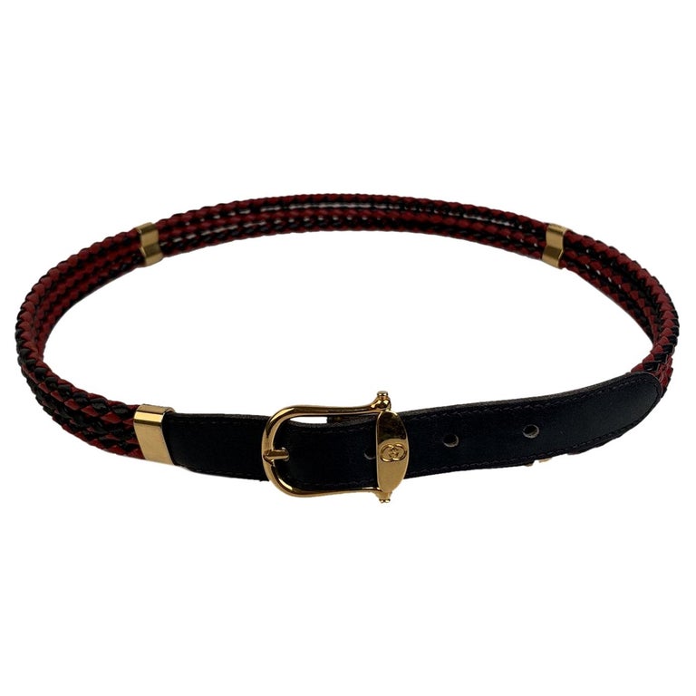 Gucci Vintage Red and Blue Leather Braided Strings Belt Size 75 For Sale at 1stDibs