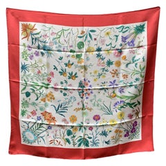 Gucci Vintage Red Floral Silk Scarf Fiori delle Alpi 1980 Accornero