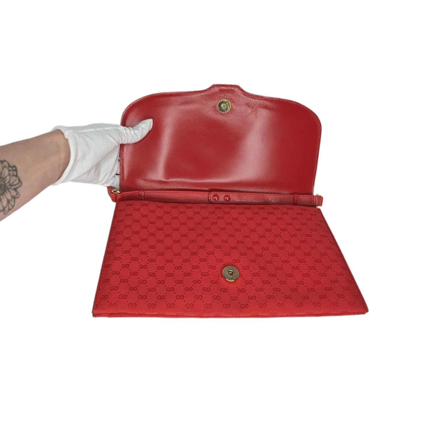 Gucci Vintage Red GG Micro Monogram Horsebit Shoulder Bag 2