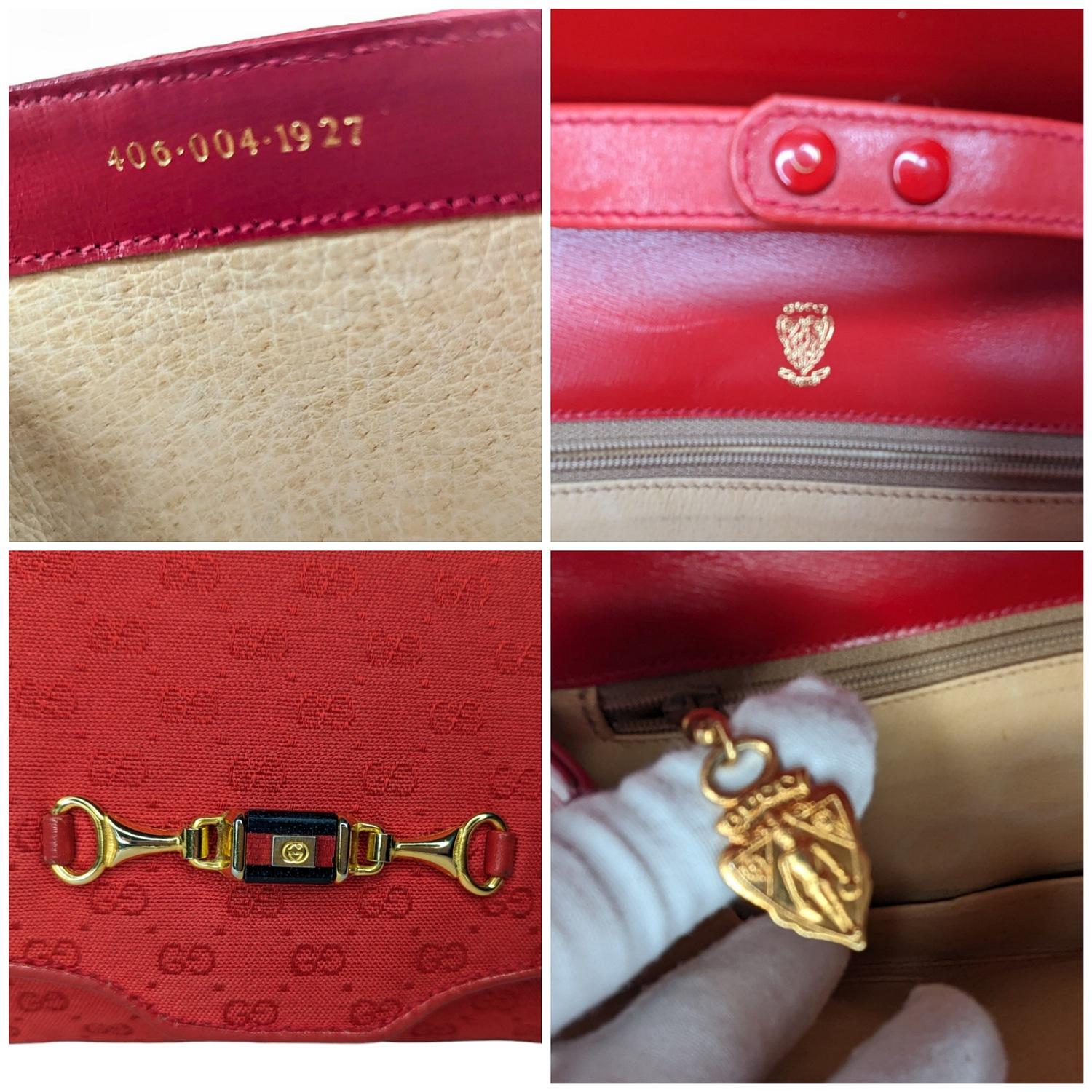 Gucci Vintage Red GG Micro Monogram Horsebit Shoulder Bag 5