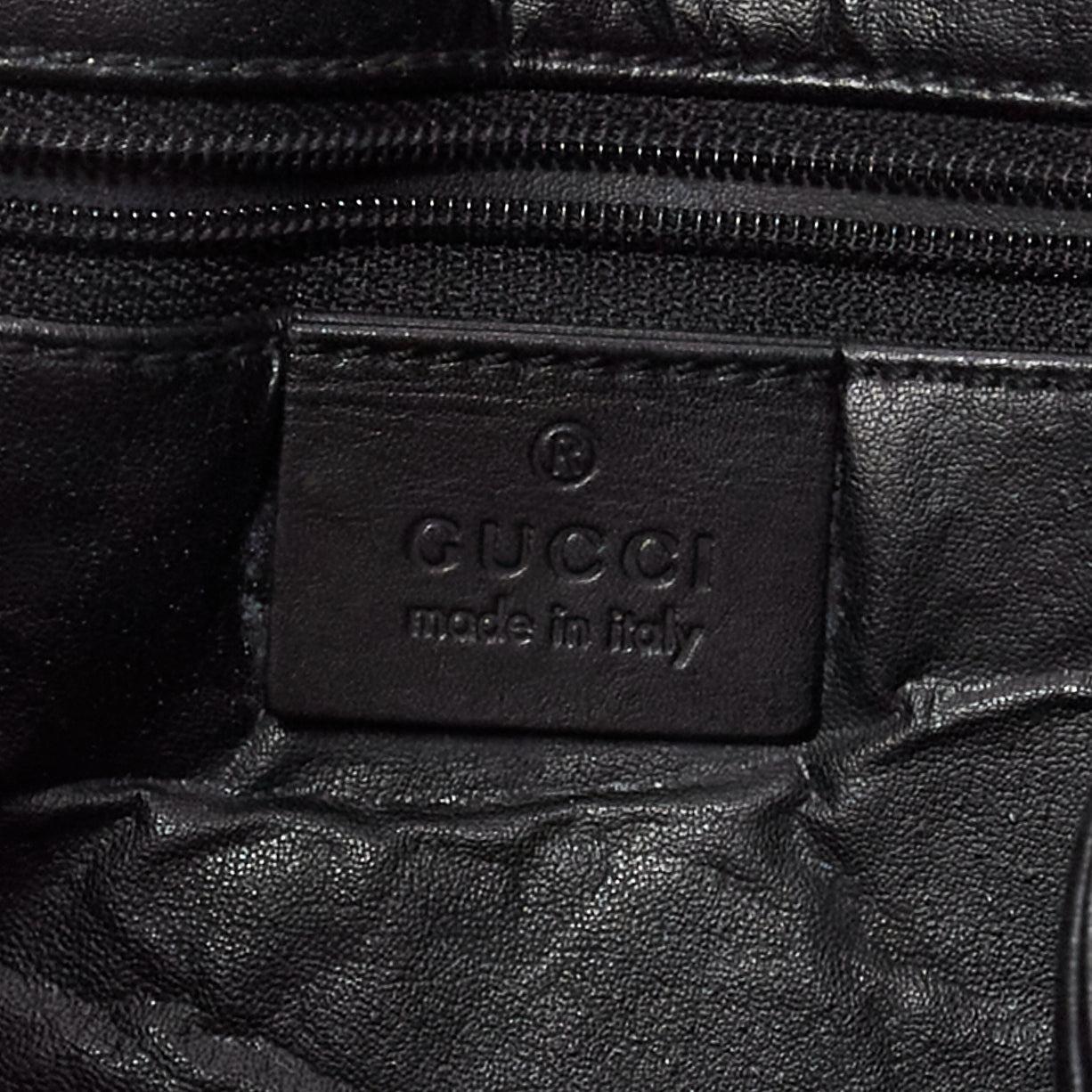 GUCCI Vintage red GG monogram canvas black leather drawstring bag For Sale 5