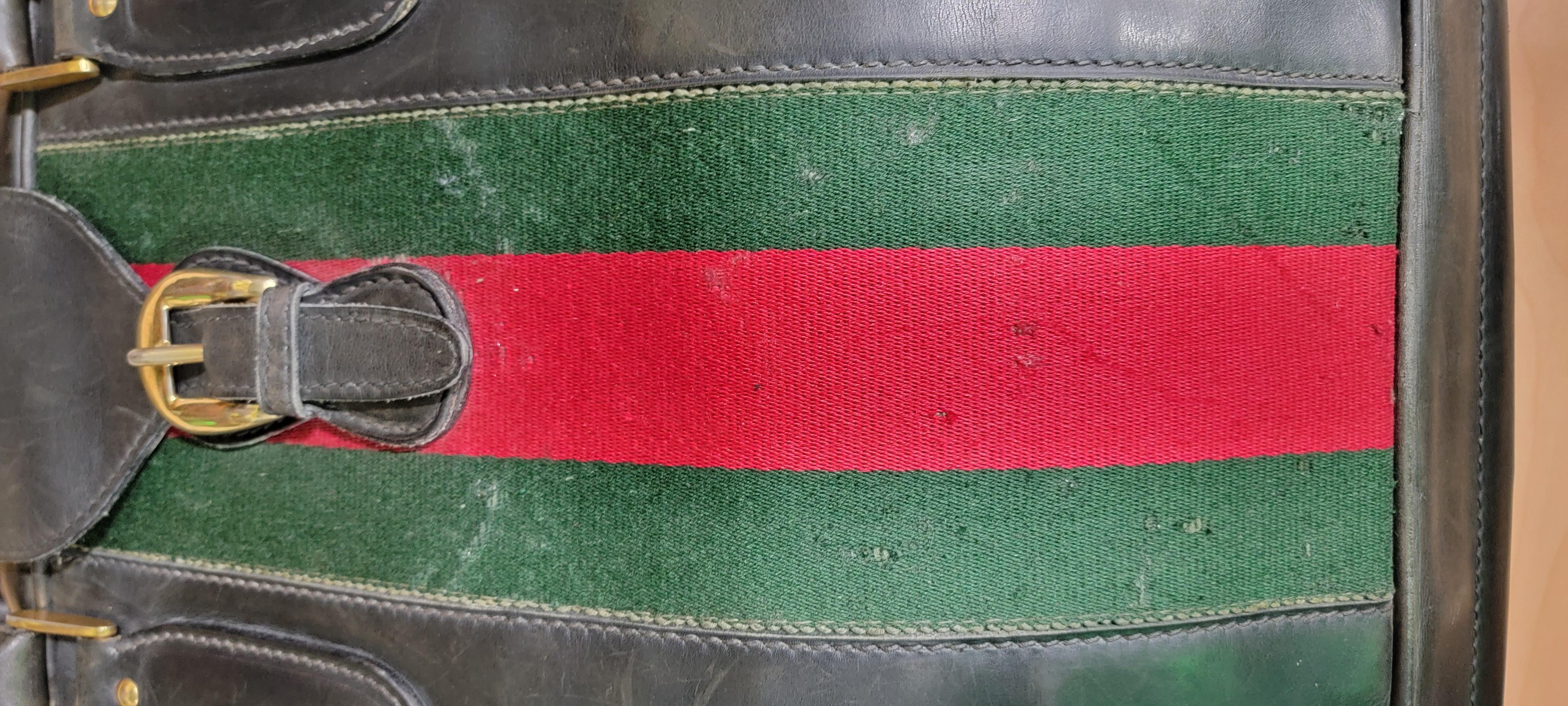 Gucci Vintage Red Green Ribbon Leather Suitcase 1