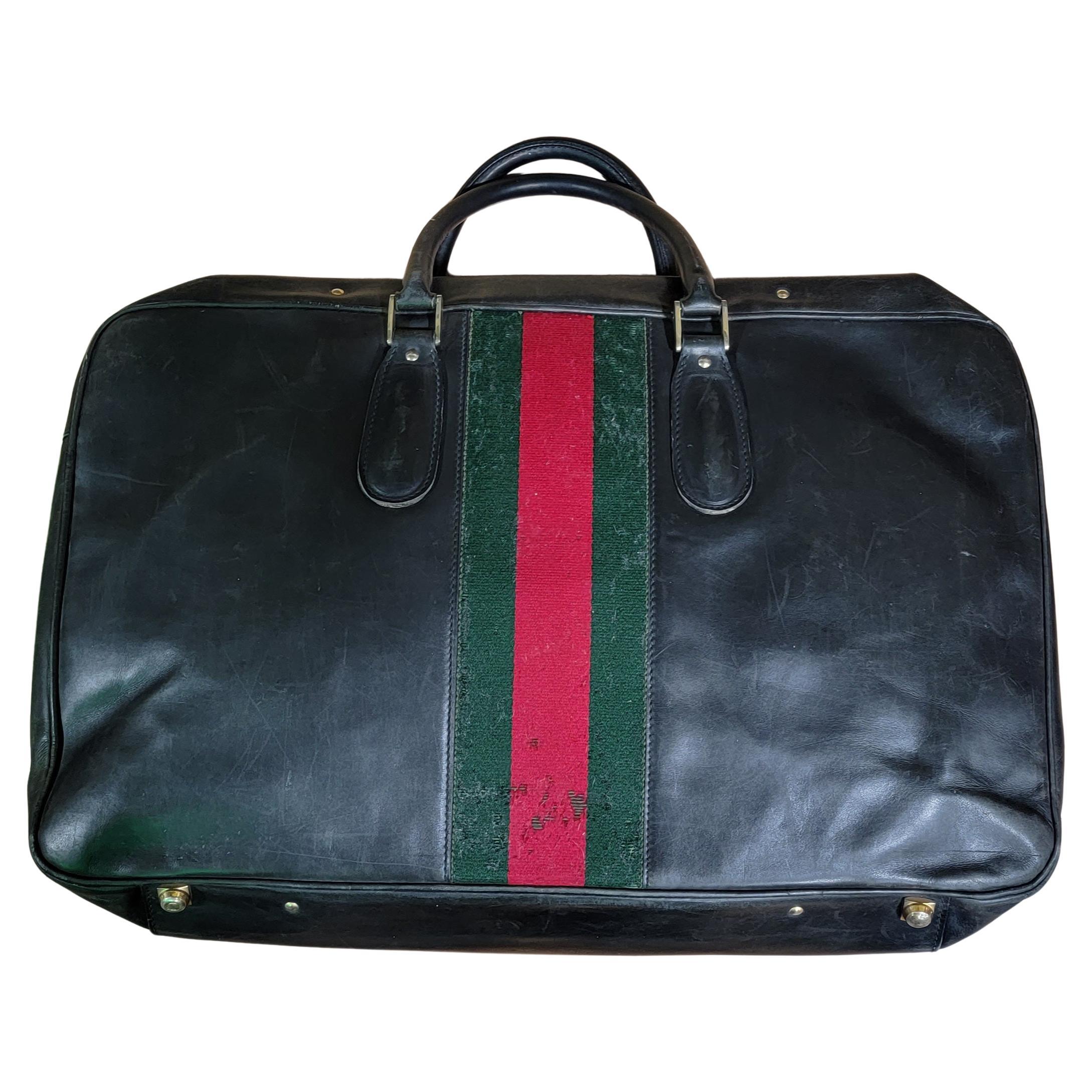 Gucci Vintage Red Green Ribbon Leather Suitcase