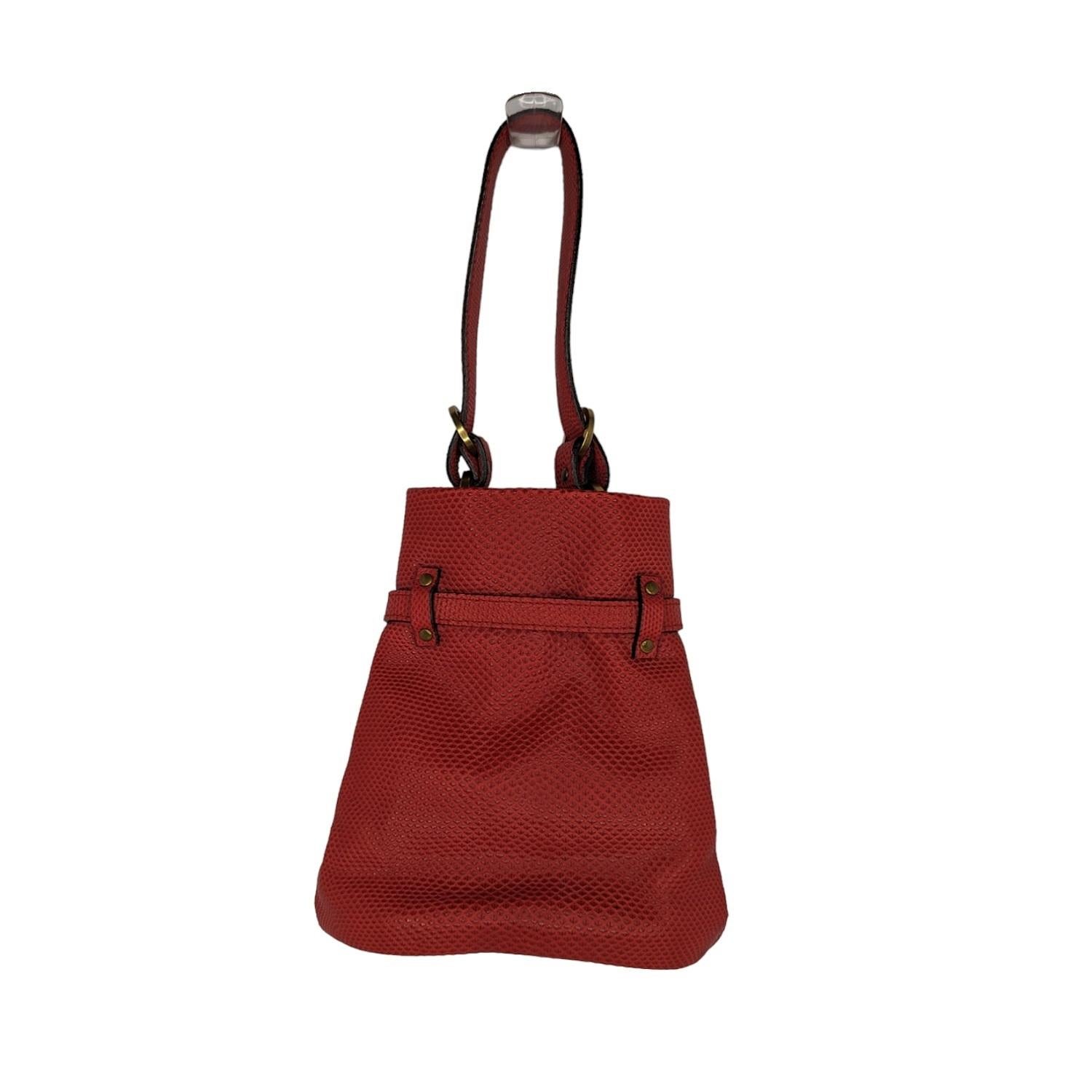 Gucci Vintage Red Karung Mini Bucket Bag In Excellent Condition For Sale In Scottsdale, AZ
